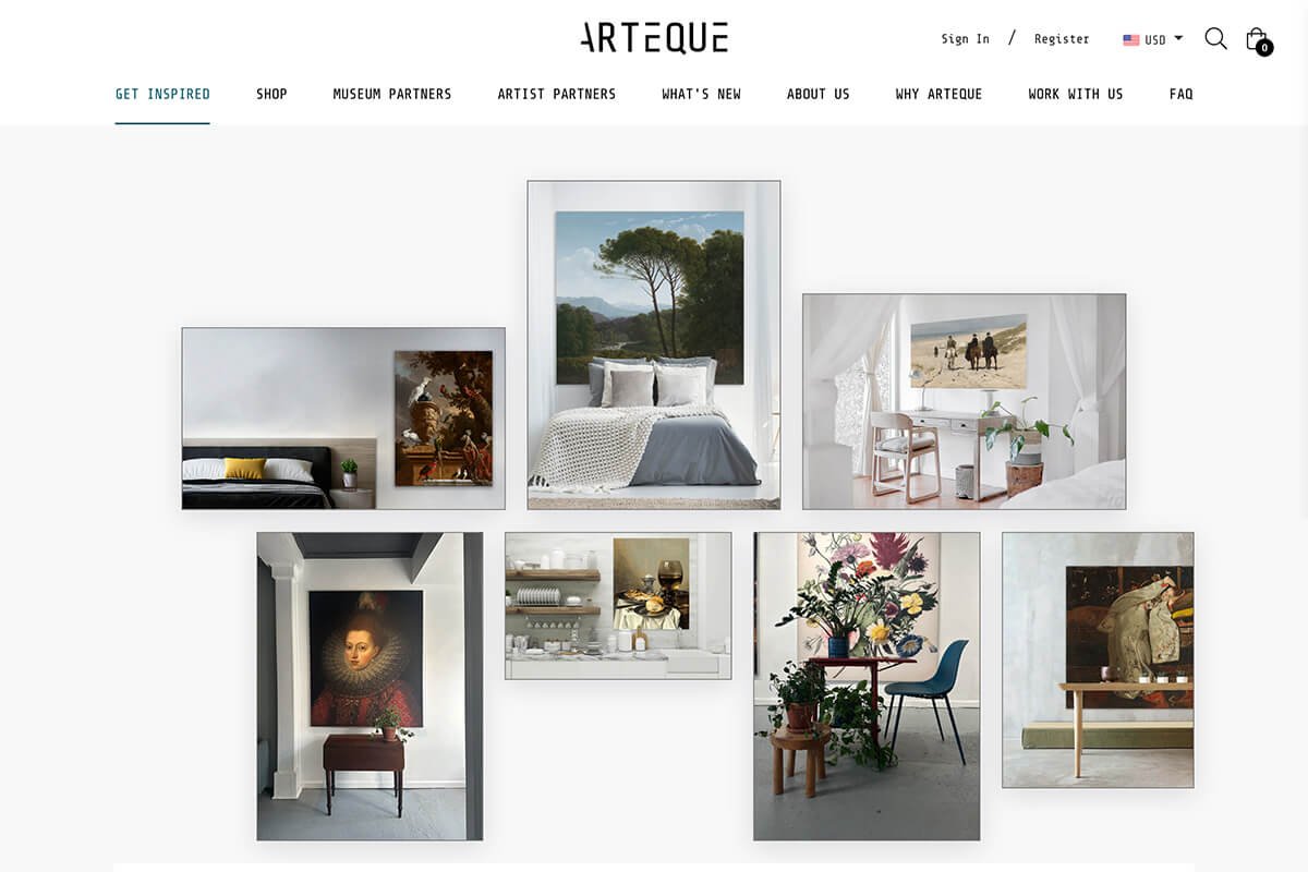 Museum-style art shop layout