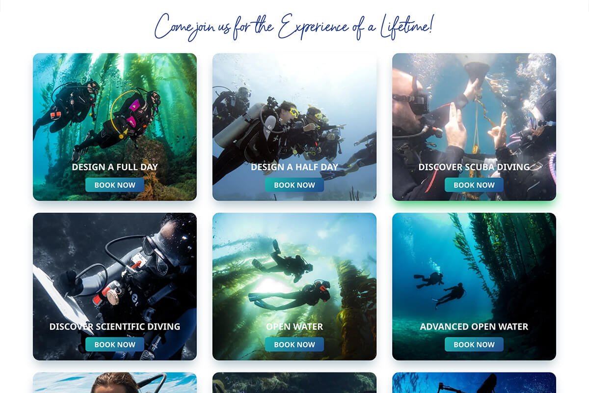 Booking system for scuba adventures