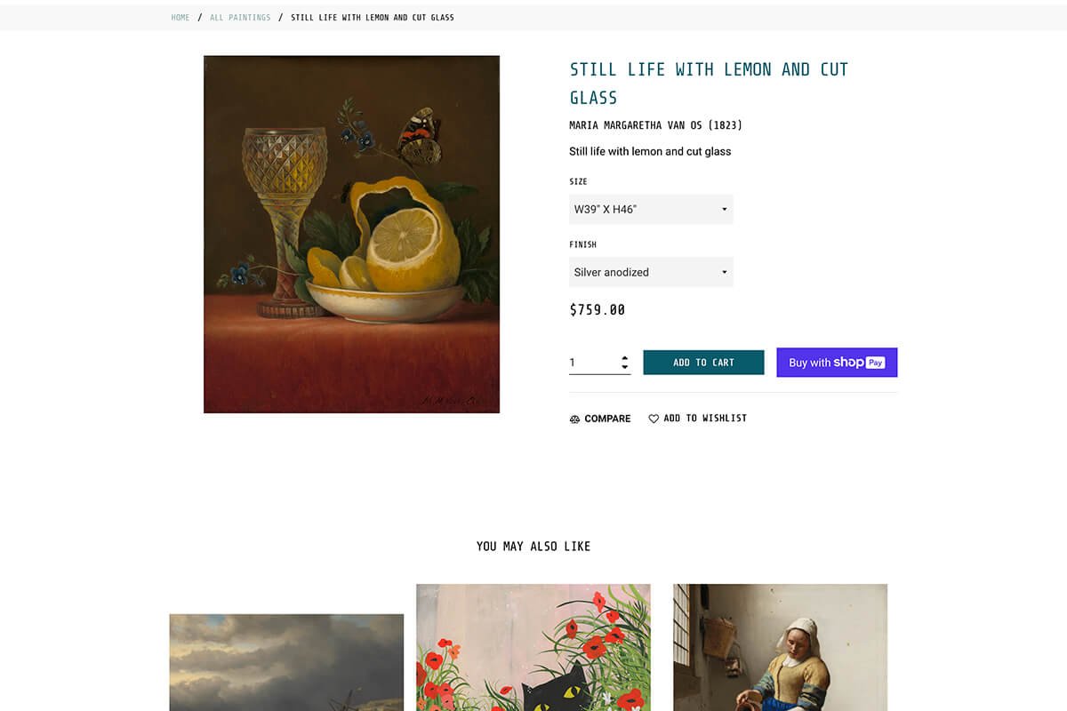 Arteque product page layout
