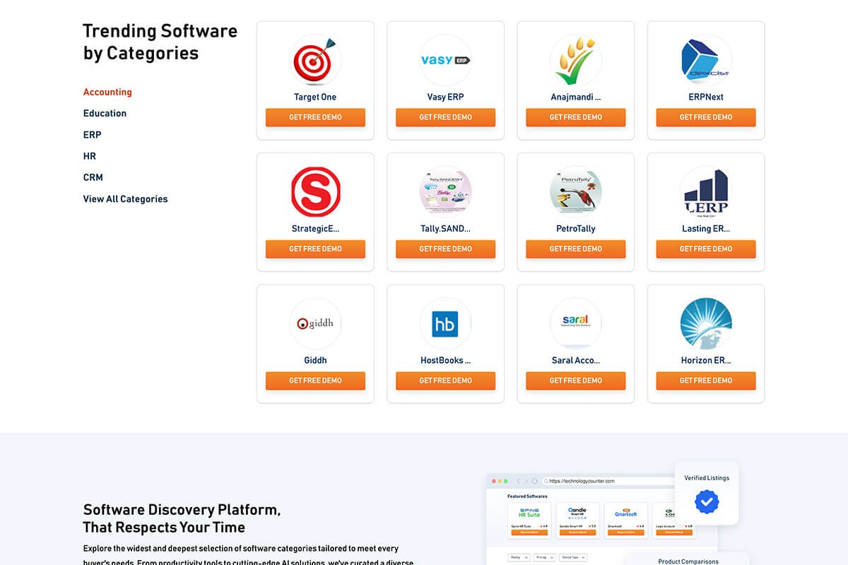 Software listing platform interface
